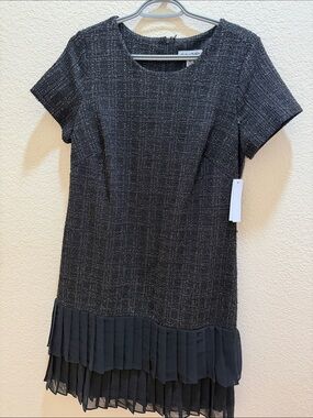 Shelby & Palmer Black Tweed Mini Dress with Pleated Hem